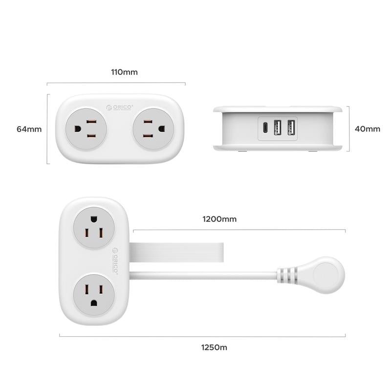 Travel Power Strip, ORICO 4 Outlets 3 USB Ports